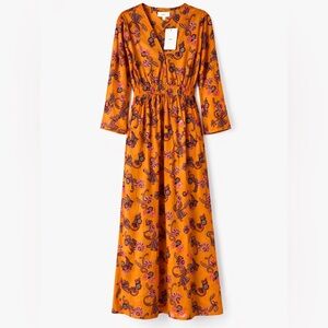 A.L.C. Bell Sleeve Midi Dress Floral Cotton Orange Size 0 NWT
